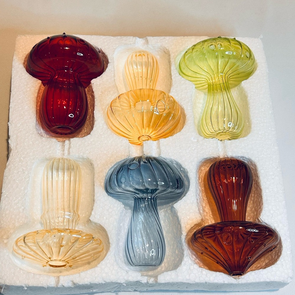 6 Mushroom Glass Vases Hydroponic Aromatherapy Bottle Table Decor Multicolor